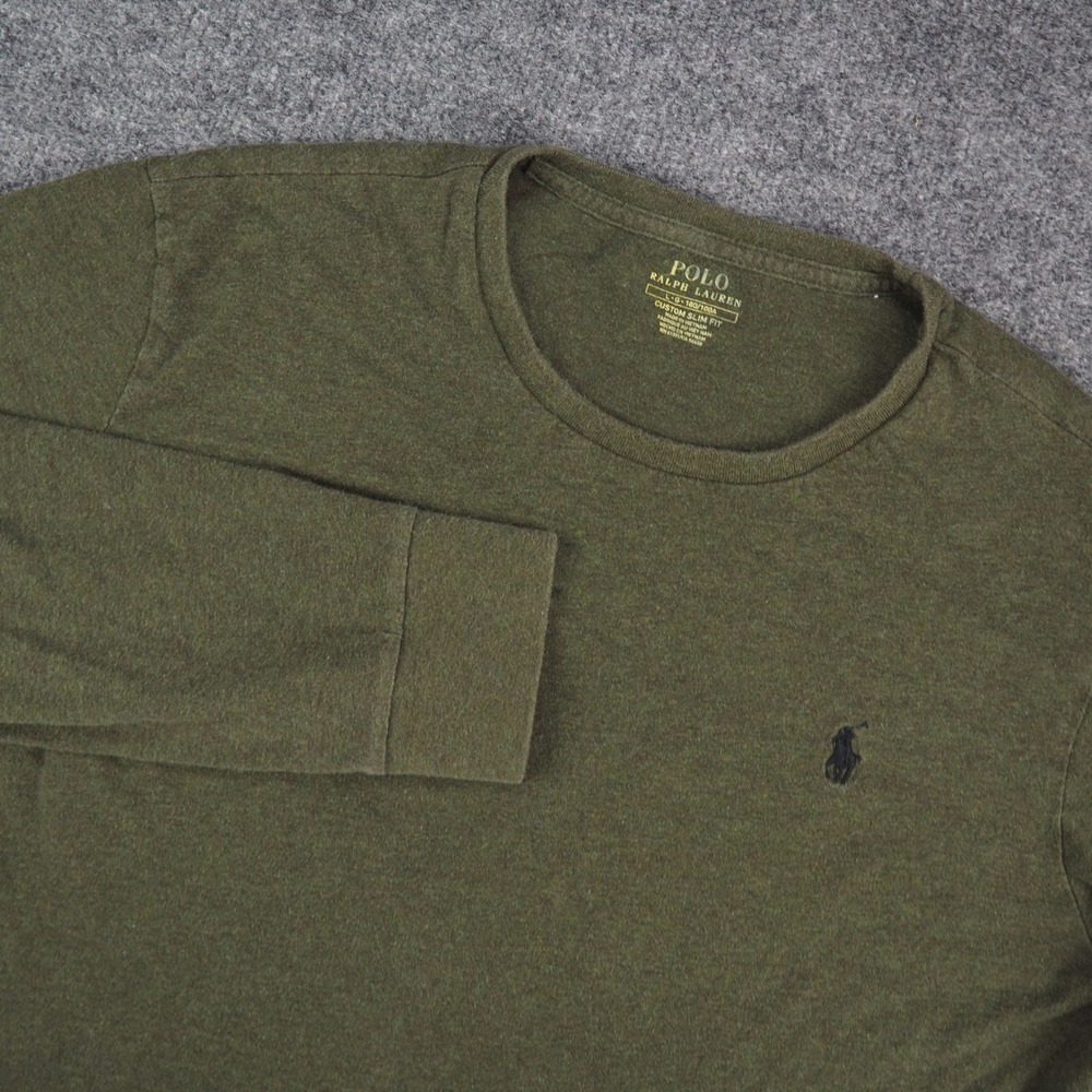 Polo Ralph Lauren Shirt Mens Large Custom Slim Fit Olive Green Solid Pony Logo